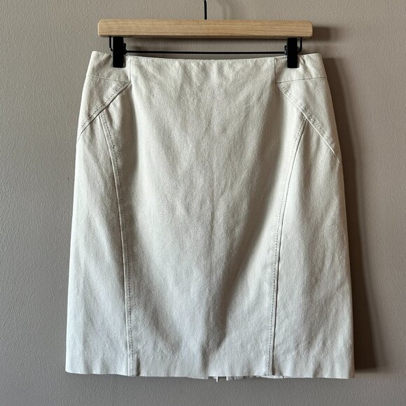 Women's 6 J. McLaughlin Stitched Detail Khaki Skirt Slit Professional Career - Picture 2 of 9